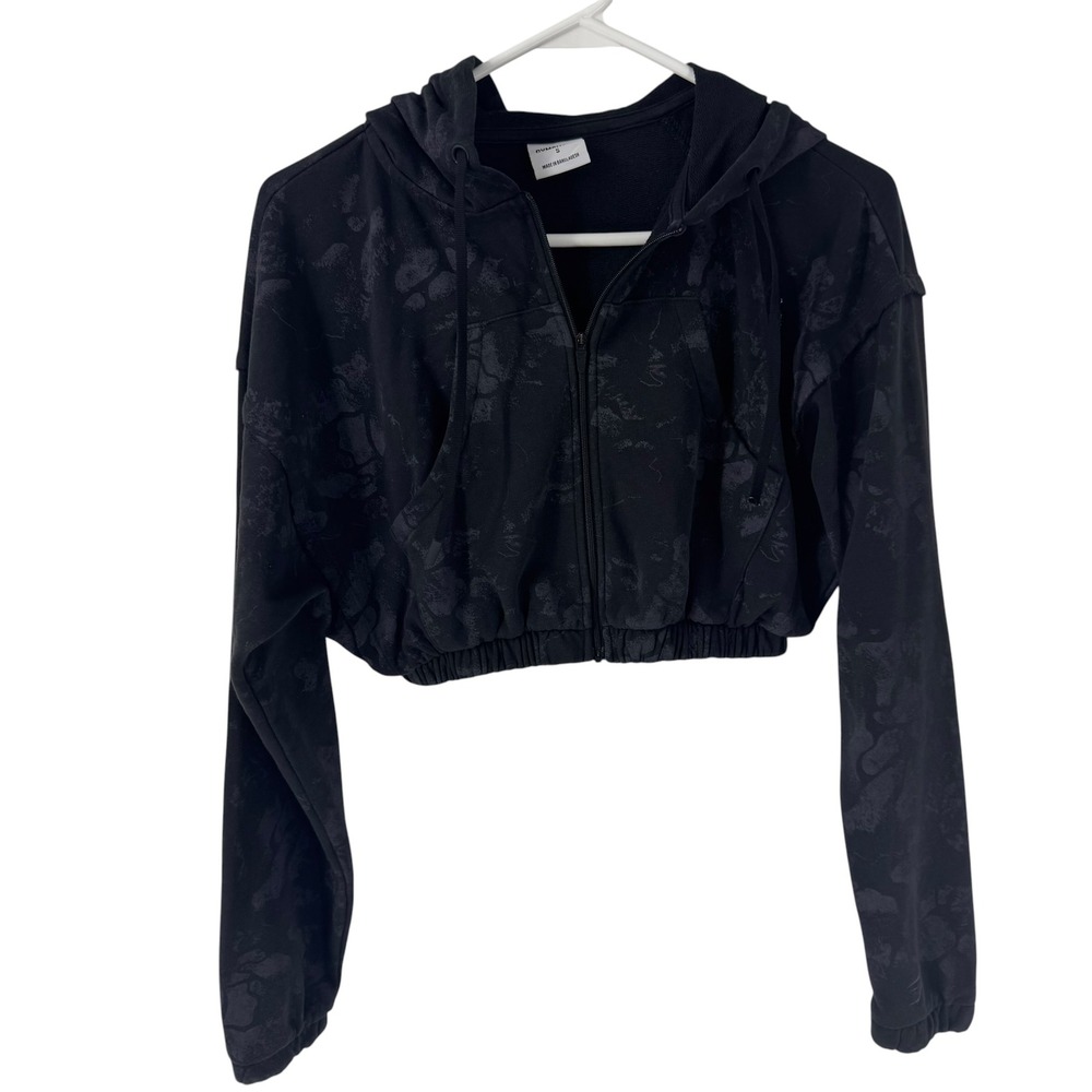 Gymshark Womens Animal Graphic Cropped Full Zip Hoodie Black Grey B2A2K Small - Picture 3 of 11